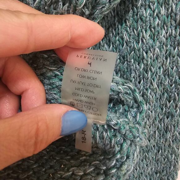 Peruvian Connection SzSm Green n White freckles mixed Cotton Sweater pullon top - Picture 10 of 13